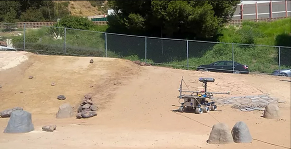 The Athena rover driving in the Mars Yard during MONSID testing. Credit Okean Solutions.